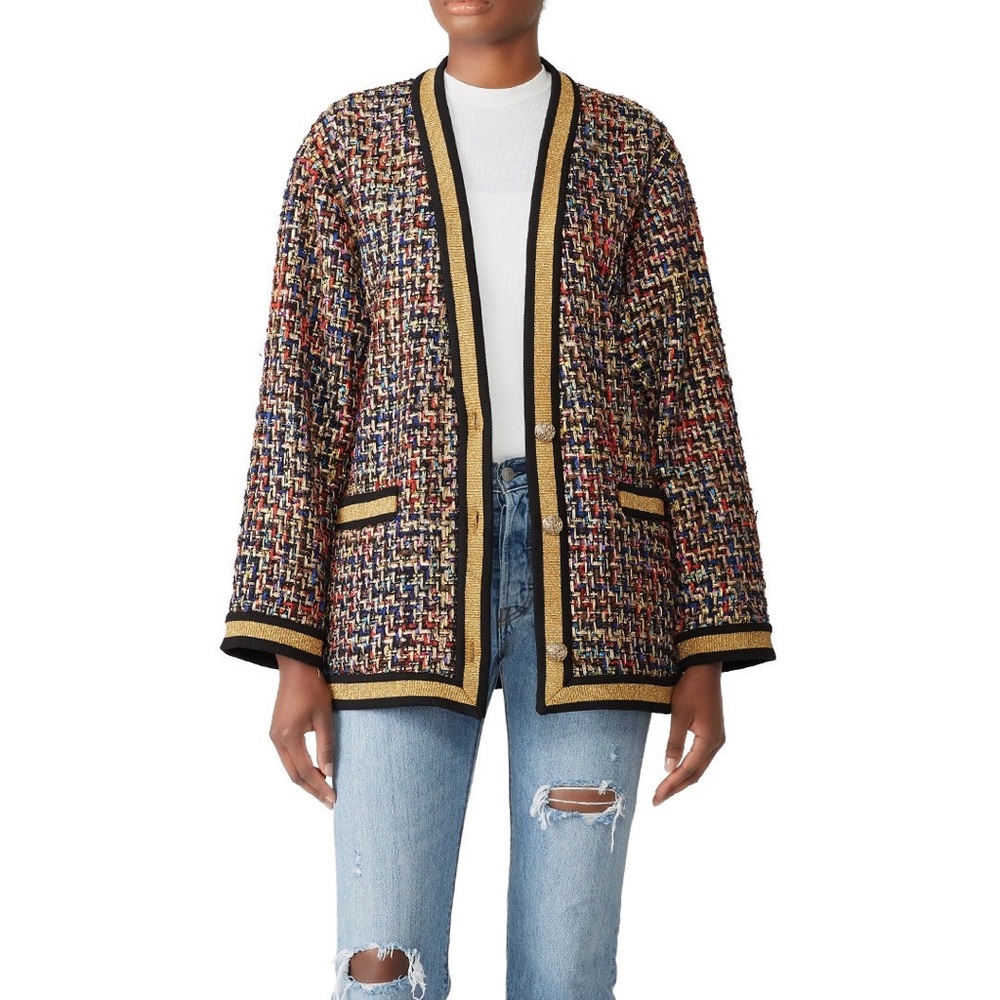 Ronny Kobo Brinn Button Front Cardigan Womens Sweater Size Tweed Xs Multicolor
